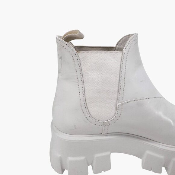 Prada Monolith White Leather Chelsea Ankle Boots Lug Sole Size 37 US 7 Women's - Picture 12 of 15